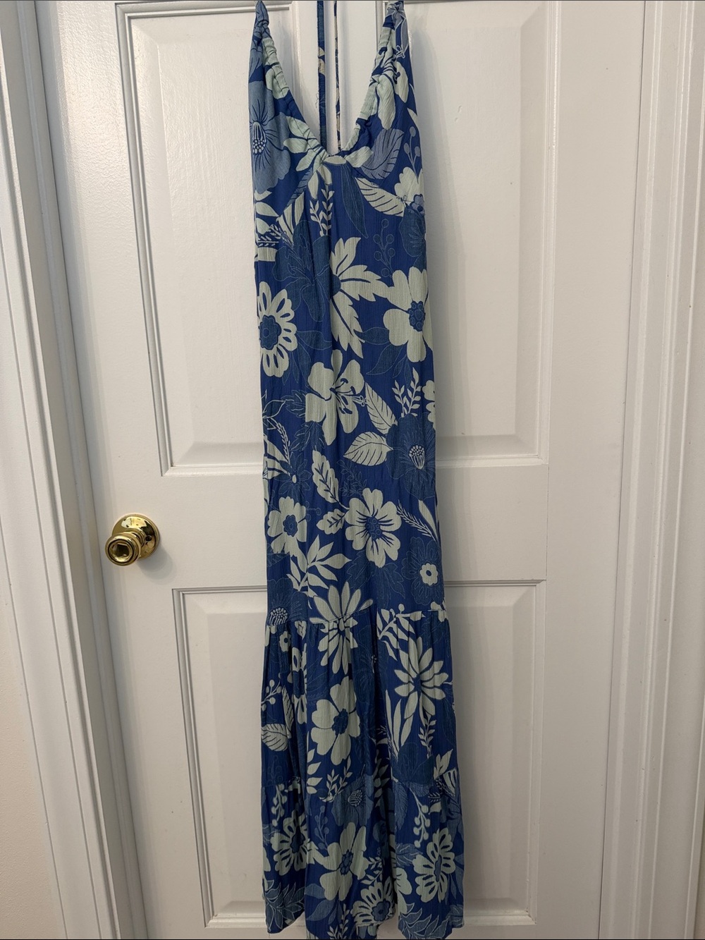 Angie Blue and Cream Floral Maxi Dress